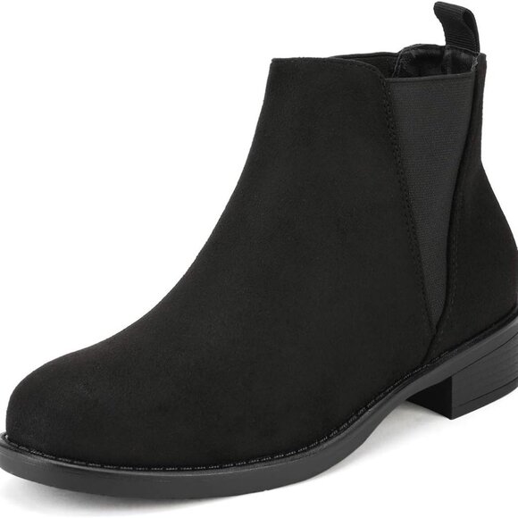 Women's Black Ankle Boots with Low Heel and Elastic Sides - Picture 1 of 7